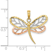 14K Two-Tone Gold Dragonfly Charm with Beaded Diamond-Cut Wings in Rhodium Finish - 24.6mm Length by Oro Pregiato