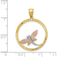14K Two-Tone Gold Dragonfly in Circle Pendant with Rhodium Accents - 31mm Length by Oro Pregiato