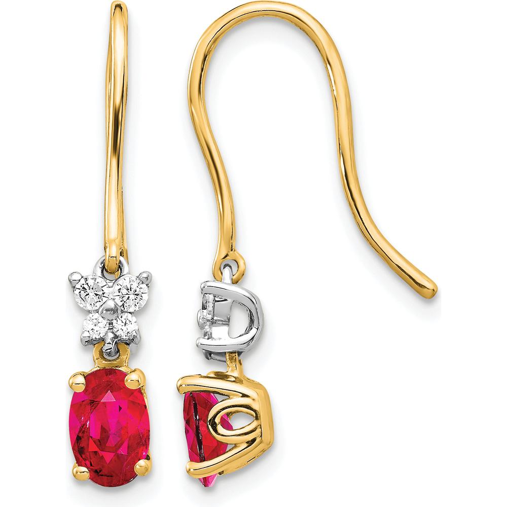 14K Two-Tone Gold Drop Earrings with Oval Ruby and Diamond Accents - 0.60 Carat Ruby, 0.05 Carat Total Diamond Weight by Monteluci Fine Jewelry