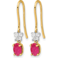 14K Two-Tone Gold Drop Earrings with Oval Ruby and Diamond Accents - 0.60 Carat Ruby, 0.05 Carat Total Diamond Weight by Monteluci Fine Jewelry
