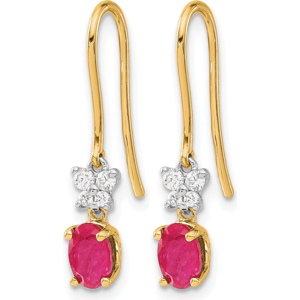 14K Two-Tone Gold Drop Earrings with Oval Ruby and Diamond Accents - 0.60 Carat Ruby, 0.05 Carat Total Diamond Weight by Monteluci Fine Jewelry
