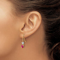 14K Two-Tone Gold Drop Earrings with Oval Ruby and Diamond Accents - 0.60 Carat Ruby, 0.05 Carat Total Diamond Weight by Monteluci Fine Jewelry