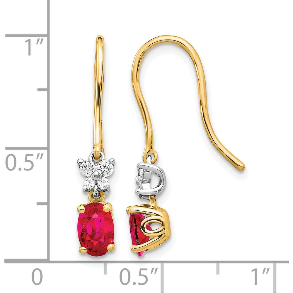 14K Two-Tone Gold Drop Earrings with Oval Ruby and Diamond Accents - 0.60 Carat Ruby, 0.05 Carat Total Diamond Weight by Monteluci Fine Jewelry