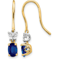 14K Two-Tone Gold Drop Earrings with Oval Sapphire and Round Diamonds - 1.2 Carat Total Gem Weight by Monteluci Fine Jewelry