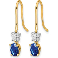 14K Two-Tone Gold Drop Earrings with Oval Sapphire and Round Diamonds - 1.2 Carat Total Gem Weight by Monteluci Fine Jewelry