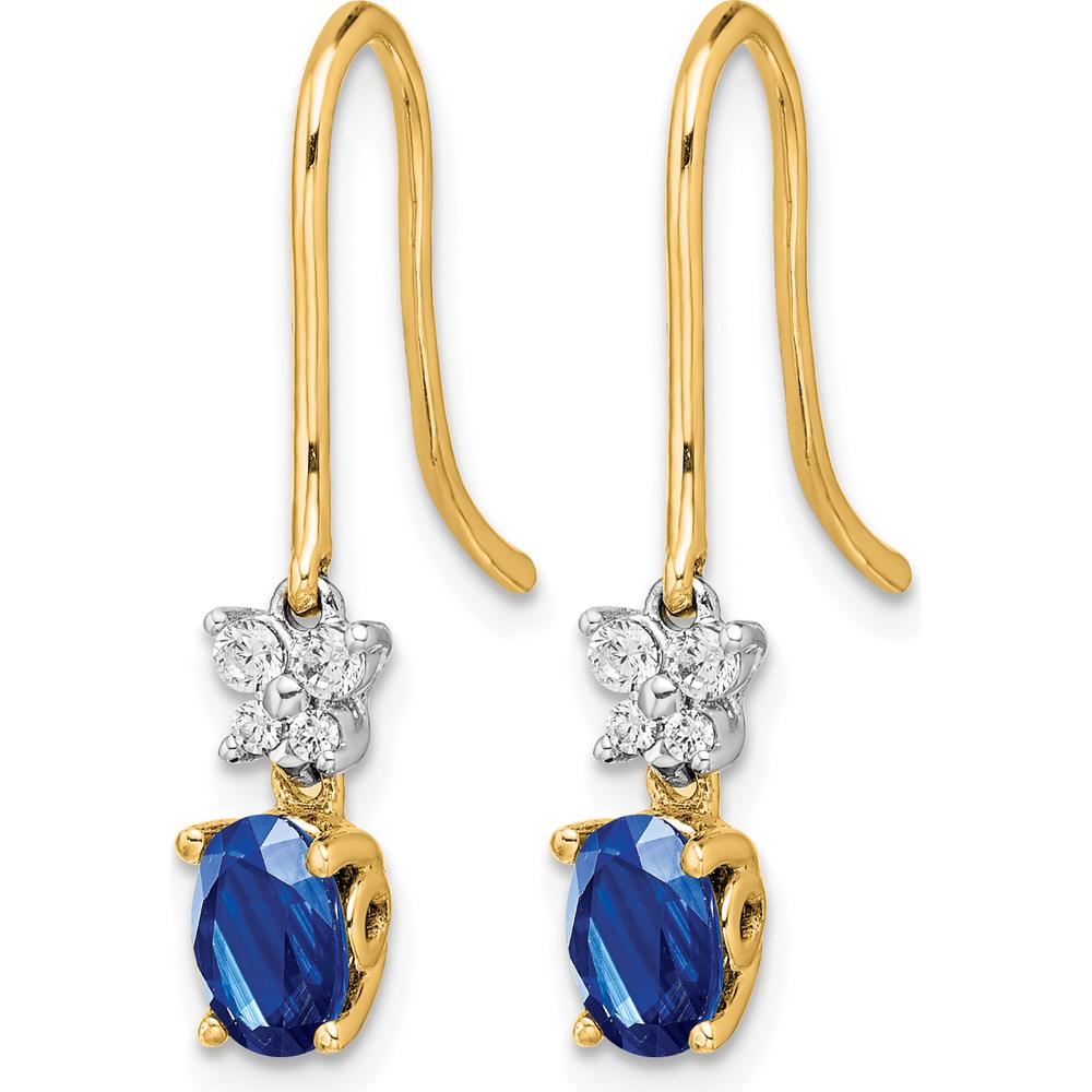 14K Two-Tone Gold Drop Earrings with Oval Sapphire and Round Diamonds - 1.2 Carat Total Gem Weight by Monteluci Fine Jewelry
