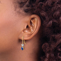 14K Two-Tone Gold Drop Earrings with Oval Sapphire and Round Diamonds - 1.2 Carat Total Gem Weight by Monteluci Fine Jewelry