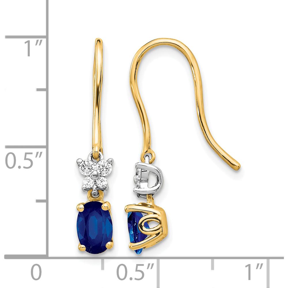 14K Two-Tone Gold Drop Earrings with Oval Sapphire and Round Diamonds - 1.2 Carat Total Gem Weight by Monteluci Fine Jewelry