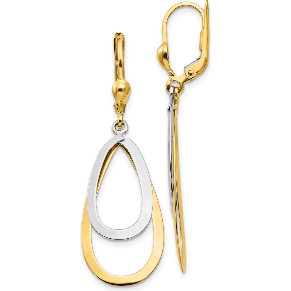 14K Two-Tone Gold Drop Earrings with Polished Teardrop Design - 48mm Length by 0