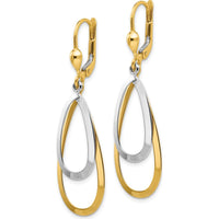 14K Two-Tone Gold Drop Earrings with Polished Teardrop Design - 48mm Length by 0