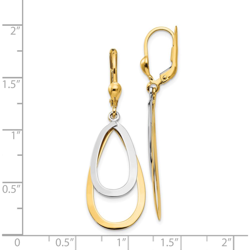 14K Two-Tone Gold Drop Earrings with Polished Teardrop Design - 48mm Length by 0