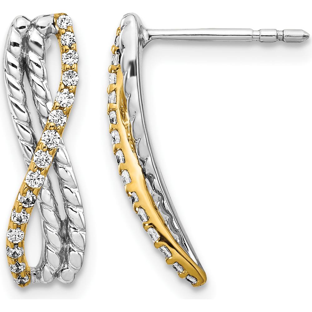 14K Two-Tone Gold Drop Earrings with Round Natural Diamonds - 0.027 Carats Total Diamond Weight by Monteluci Fine Jewelry
