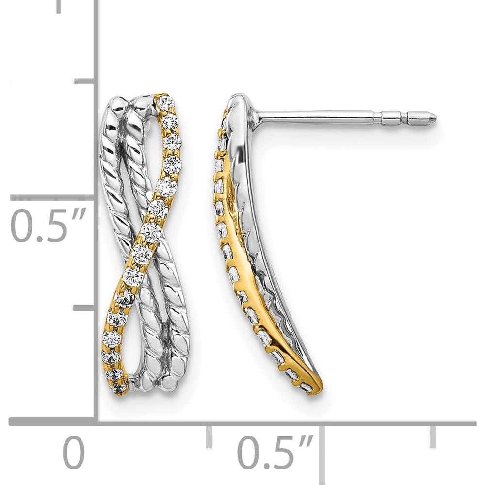 14K Two-Tone Gold Drop Earrings with Round Natural Diamonds - 0.027 Carats Total Diamond Weight by Monteluci Fine Jewelry