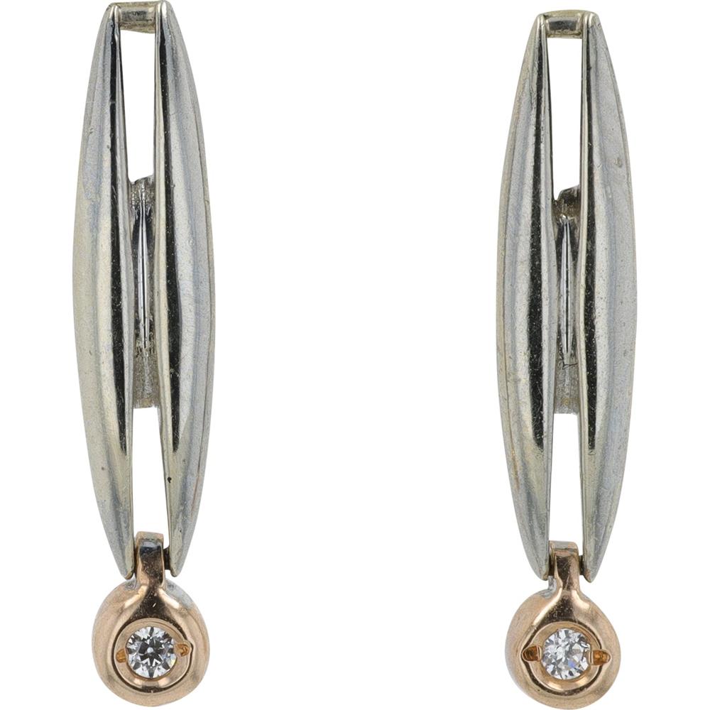 14K Two-Tone Gold Earrings with Bezel - Set 0.05 Carat Diamonds