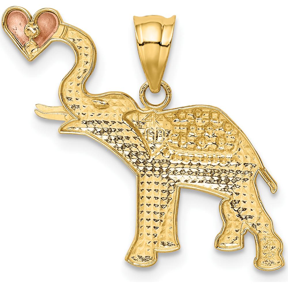 14K Two-Tone Gold Elephant Pendant with Rose Gold Heart by Oro Pregiato