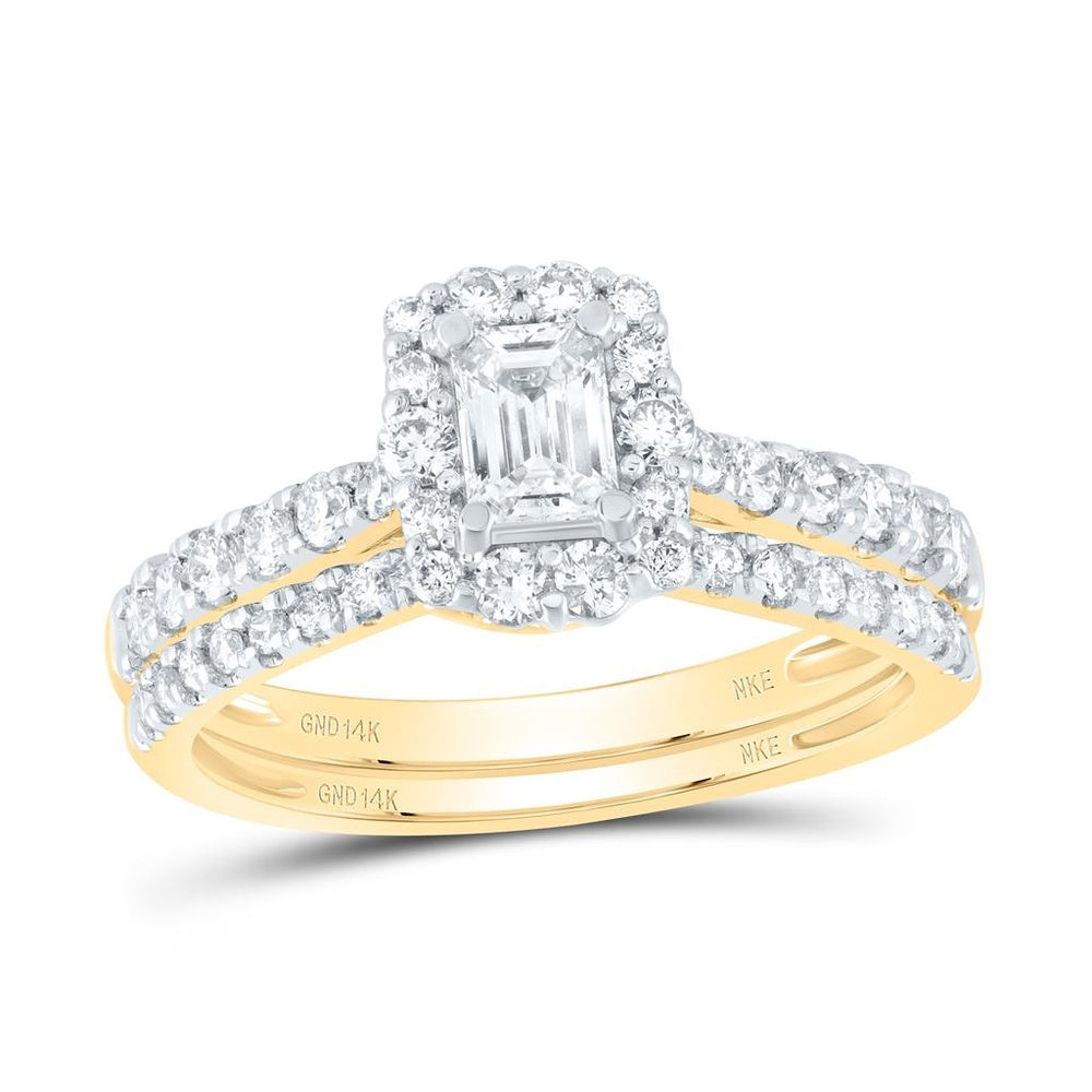 14K Two-Tone Gold Emerald Diamond Bridal Ring Set - 1 Carat Total Gemstone Weight
