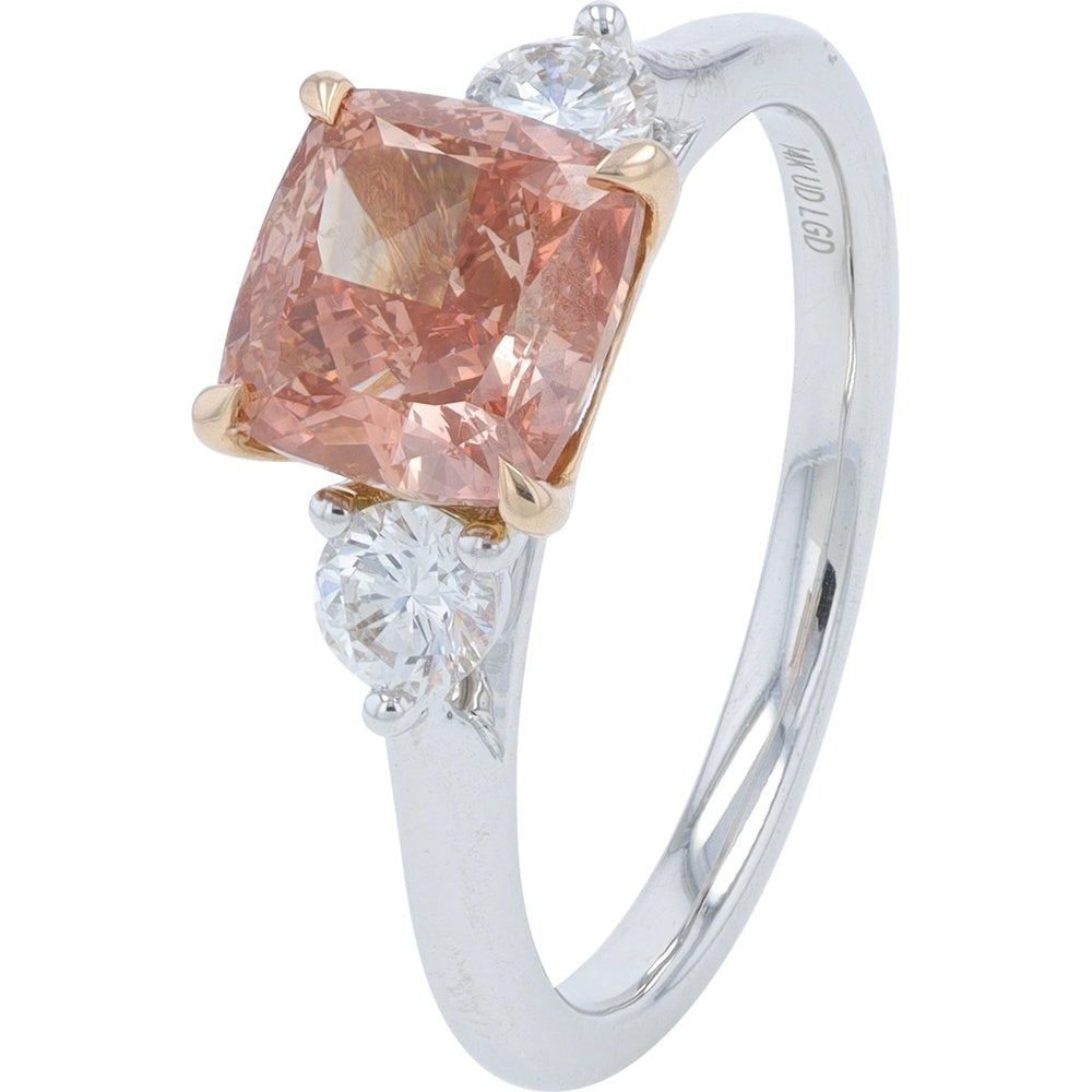 14K Two-Tone Gold Engagement Ring with 2.17-Carat Cushion-Cut Lab-Grown Pink Diamond and Accent White Diamonds - 2.50 Carat Total Diamond Weight