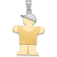 14K Two-Tone Gold Engravable Boy with Hat Charm Pendant - 30mm x 18mm by Oro Pregiato