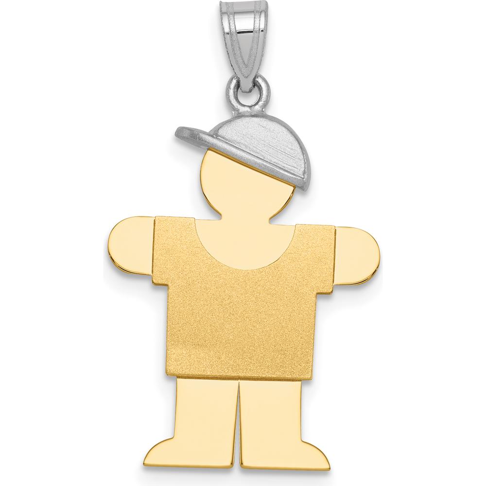 14K Two-Tone Gold Engravable Boy with Hat Charm Pendant - 30mm x 18mm by Oro Pregiato