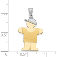 14K Two-Tone Gold Engravable Boy with Hat Charm Pendant - 30mm x 18mm by Oro Pregiato