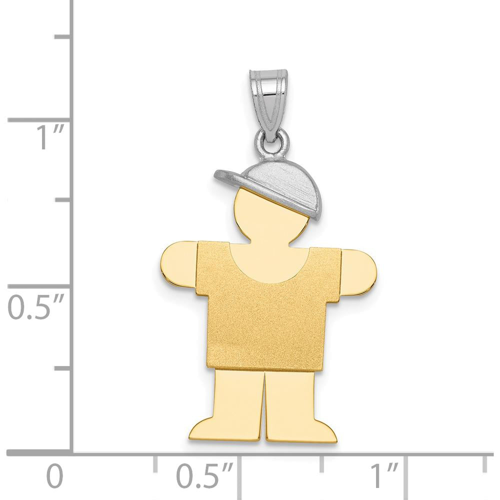 14K Two-Tone Gold Engravable Boy with Hat Charm Pendant - 30mm x 18mm by Oro Pregiato