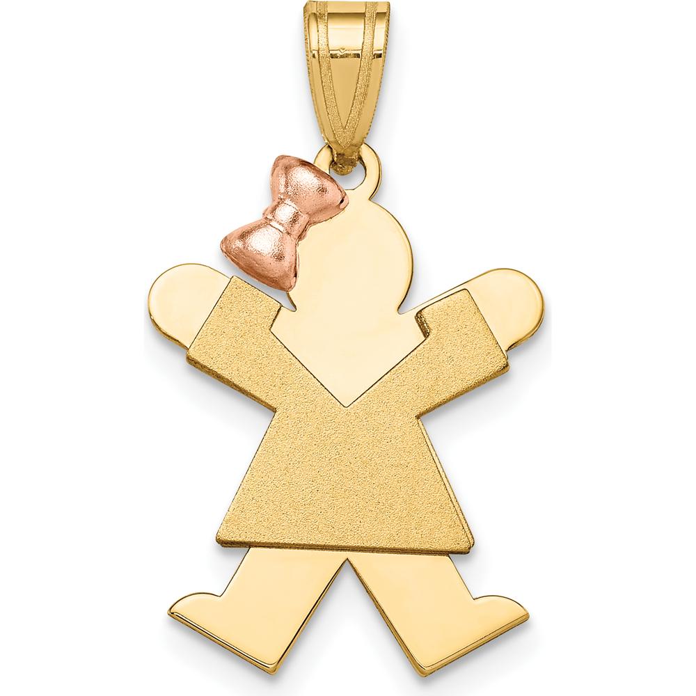 14K Two-Tone Gold Engravable Kids Girl with Bow Pendant - 25mm by Oro Pregiato