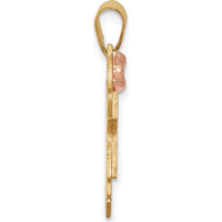14K Two-Tone Gold Engravable Kids Girl with Bow Pendant - 25mm by Oro Pregiato