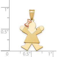 14K Two-Tone Gold Engravable Kids Girl with Bow Pendant - 25mm by Oro Pregiato