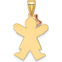 14K Two-Tone Gold Engravable Kids Girl with Bow Pendant - 25mm by Oro Pregiato