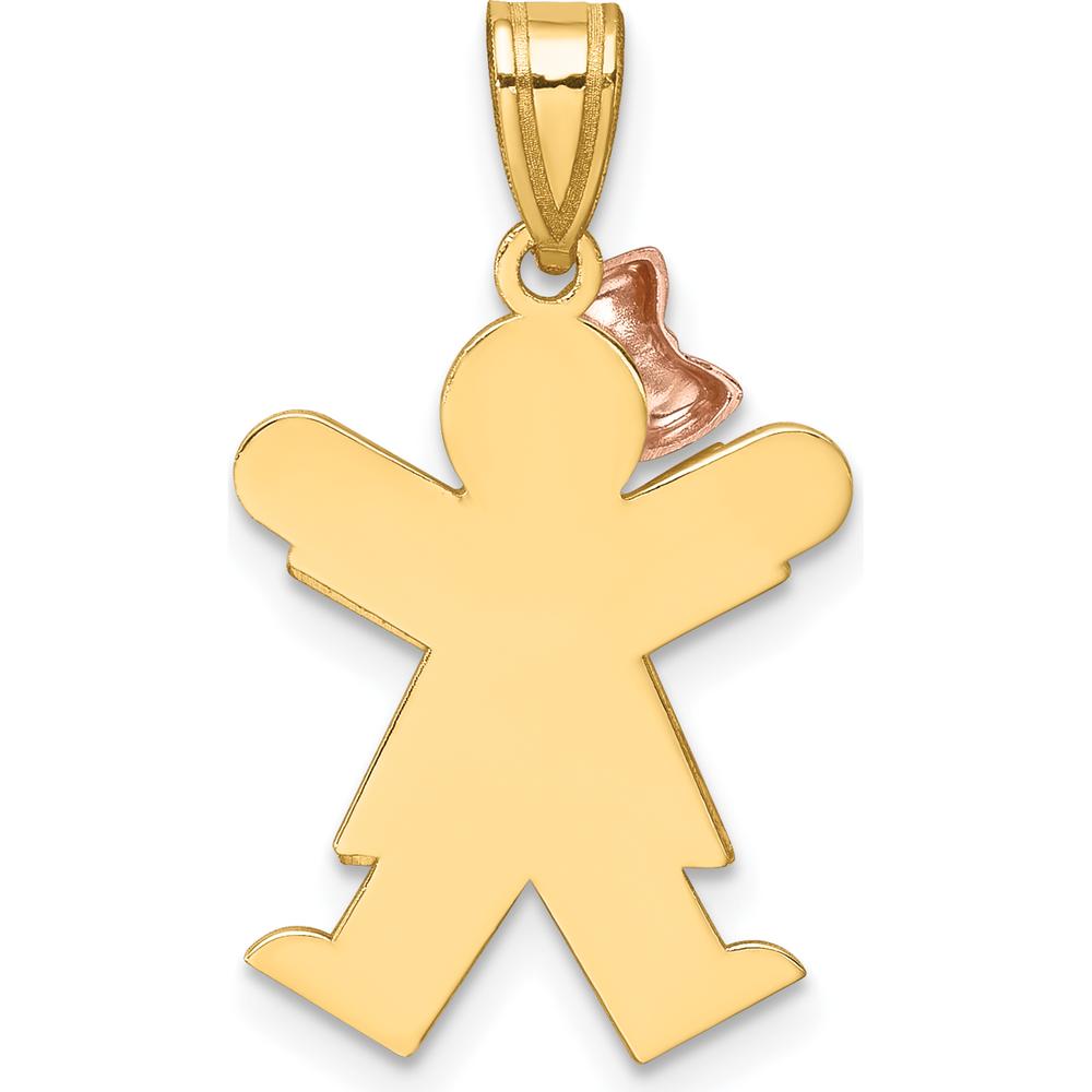 14K Two-Tone Gold Engravable Kids Girl with Bow Pendant - 25mm by Oro Pregiato