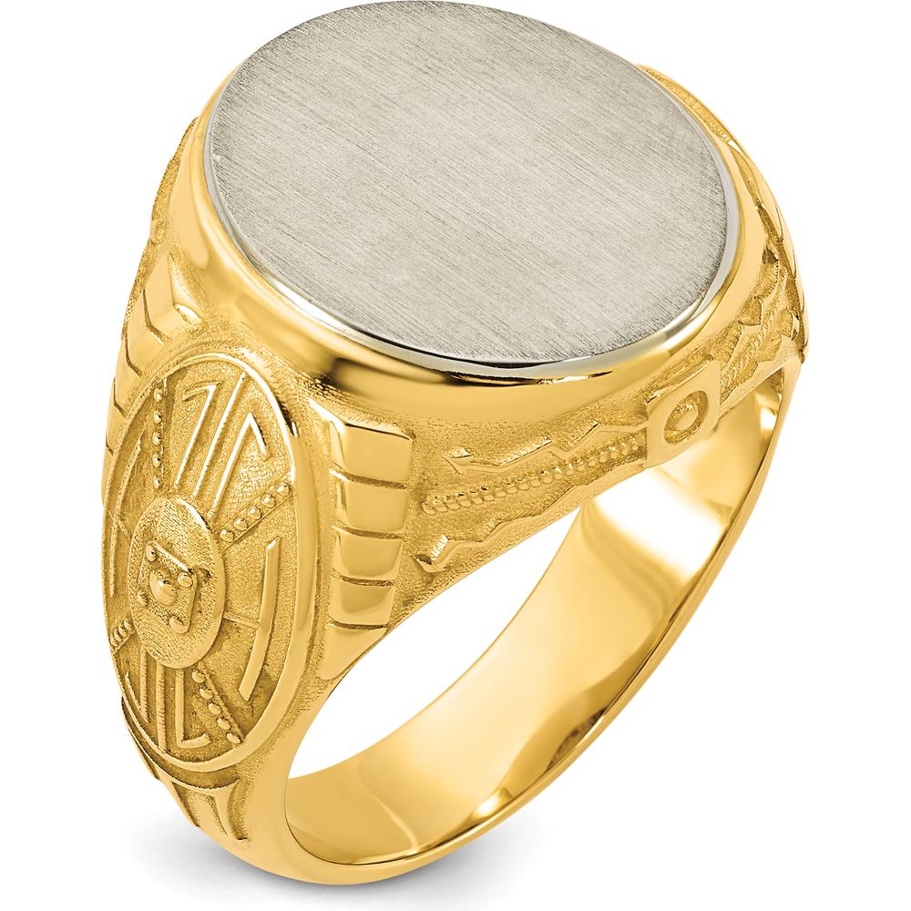 14K Two-Tone Gold Engravable Round Signet Ring - Personalized Customizable Statement Ring for Men by IBGoodman