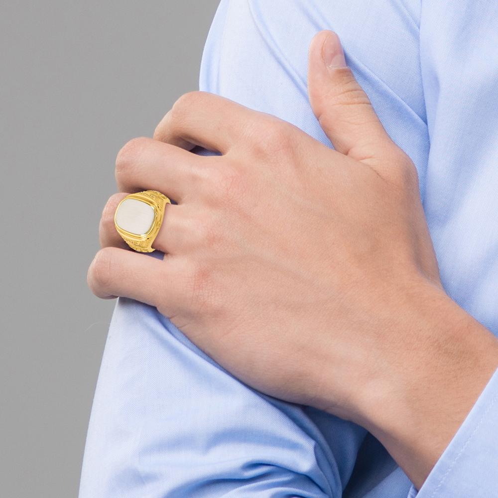 14K Two-Tone Gold Engravable Signet Ring for Men - Personalized Gift Jewelry by IBGoodman