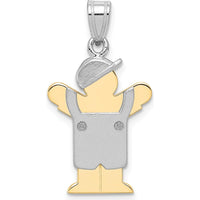 14K Two-Tone Gold Engravable The Kids Small Boy with Hat Pendant - 25mm Length by Oro Pregiato