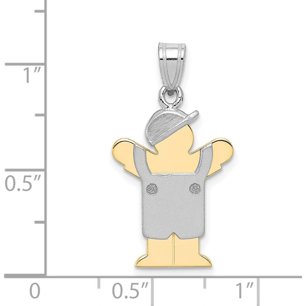 14K Two-Tone Gold Engravable The Kids Small Boy with Hat Pendant - 25mm Length by Oro Pregiato