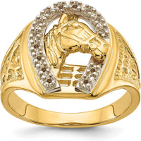 14K Two-Tone Gold Equestrian Horseshoe Ring with Sculpted Horse Design by IBGoodman