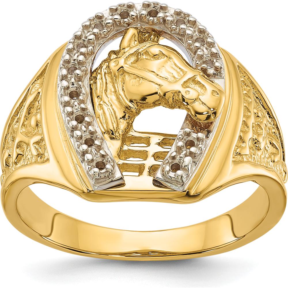 14K Two-Tone Gold Equestrian Horseshoe Ring with Sculpted Horse Design by IBGoodman
