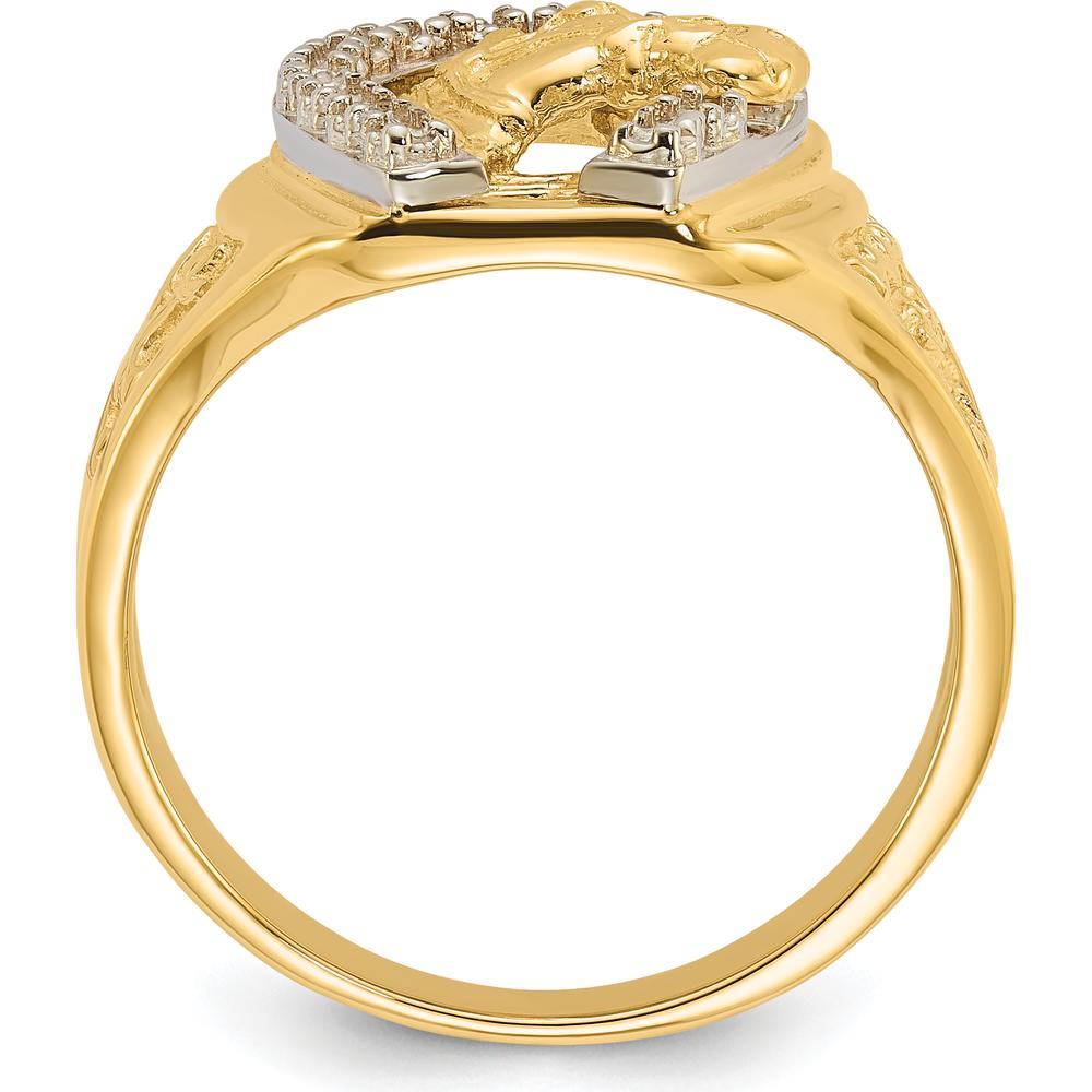 14K Two-Tone Gold Equestrian Horseshoe Ring with Sculpted Horse Design by IBGoodman