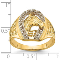 14K Two-Tone Gold Equestrian Horseshoe Ring with Sculpted Horse Design by IBGoodman
