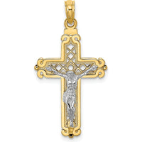 14K Two-Tone Gold Fancy Crucifix Pendant Charm with Intricate Detailing by Oro Pregiato