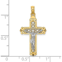 14K Two-Tone Gold Fancy Crucifix Pendant Charm with Intricate Detailing by Oro Pregiato