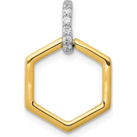 14K Two-Tone Gold Fancy Hexagon Pendant with Round Diamonds - 1/20 Carat Total Diamond Weight by Monteluci Fine Jewelry