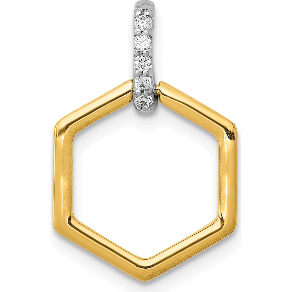 14K Two-Tone Gold Fancy Hexagon Pendant with Round Diamonds - 1/20 Carat Total Diamond Weight by Monteluci Fine Jewelry