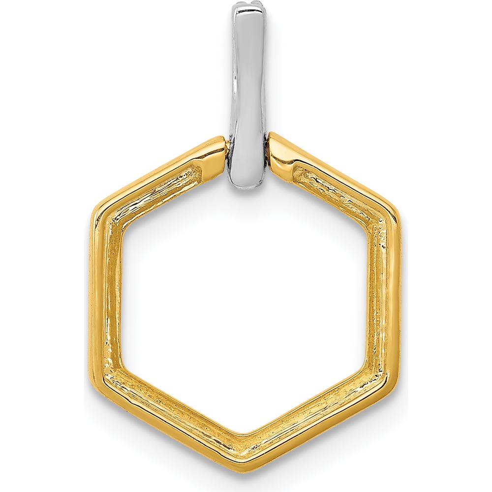 14K Two-Tone Gold Fancy Hexagon Pendant with Round Diamonds - 1/20 Carat Total Diamond Weight by Monteluci Fine Jewelry