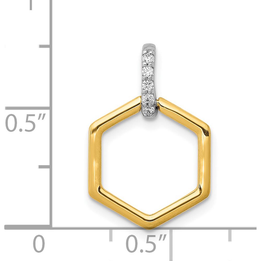14K Two-Tone Gold Fancy Hexagon Pendant with Round Diamonds - 1/20 Carat Total Diamond Weight by Monteluci Fine Jewelry