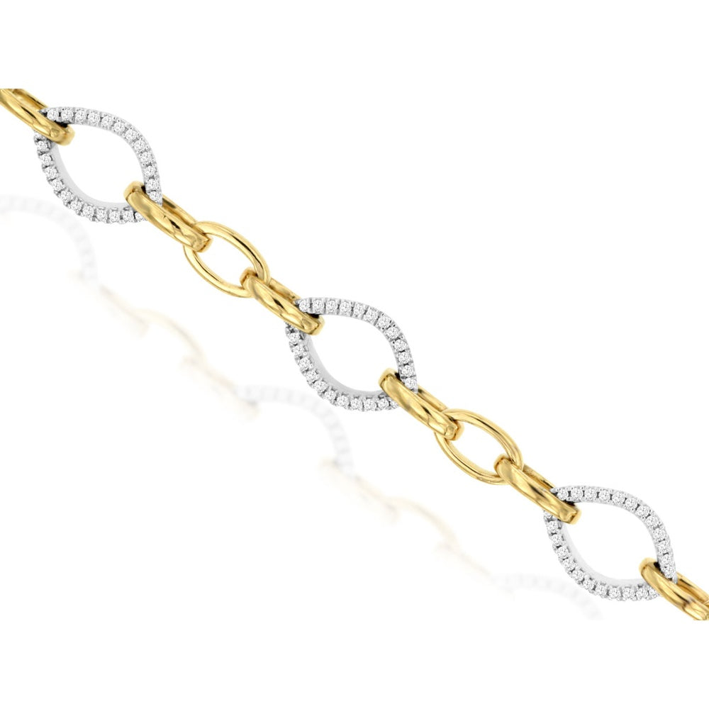 14K Two-Tone Gold Fancy Link Bracelet with Alternating Round Diamond Halo Links - 0.72 Carat Total Diamond Weight - Royal Jewelry
