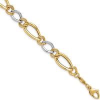 14K Two-Tone Gold Fancy Oval Curb Bracelet with Textured Links - 7.5" Length by 0