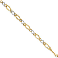 14K Two-Tone Gold Fancy Oval Curb Bracelet with Textured Links - 7.5" Length by 0