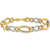 14K Two-Tone Gold Fancy Oval Curb Bracelet with Textured Links - 7.5" Length by 0