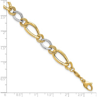 14K Two-Tone Gold Fancy Oval Curb Bracelet with Textured Links - 7.5" Length by 0
