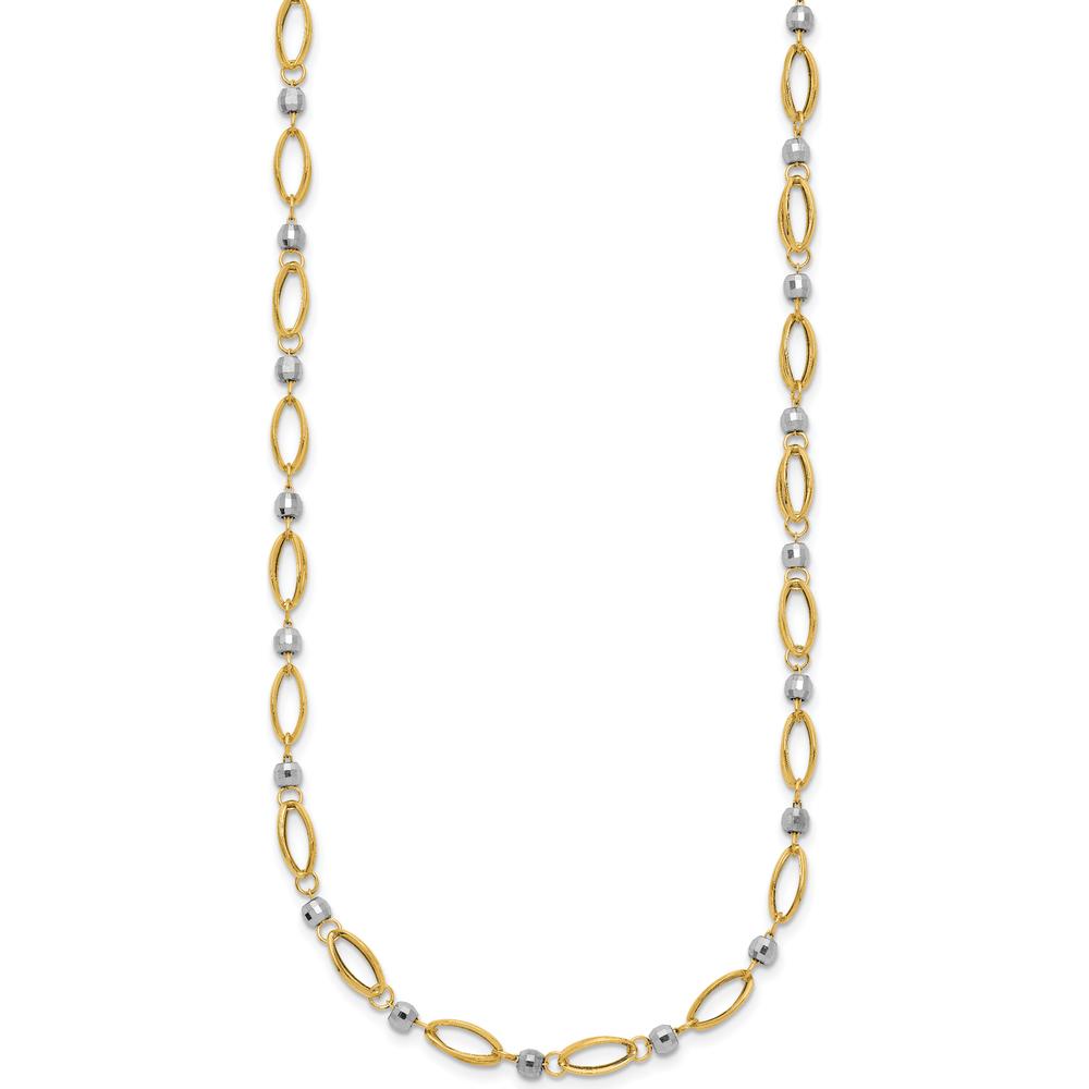 14K Two-Tone Gold Fancy Oval Link and Mirror Bead 18" Necklace - Polished Finish by 0